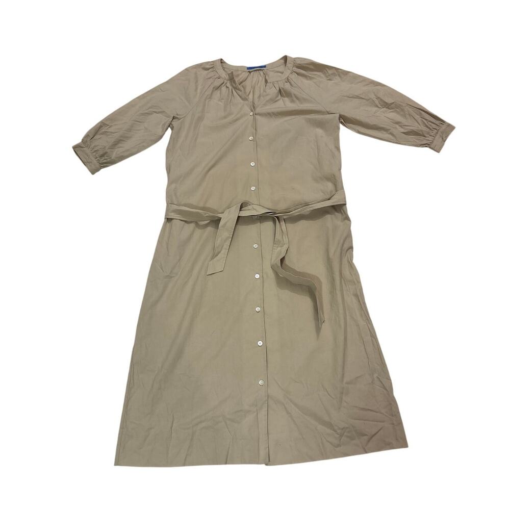 J.McLaughlin Women’s Medium Beige Button Belted Midi Dress Minimalist Office